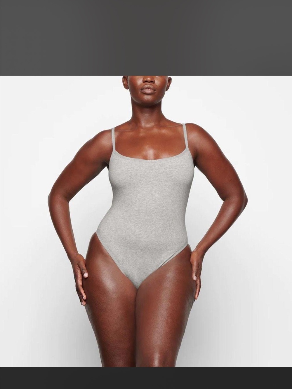 SKIMS Cotton Logo Heather Grey Scoop-Neck Stretch Bodysuit